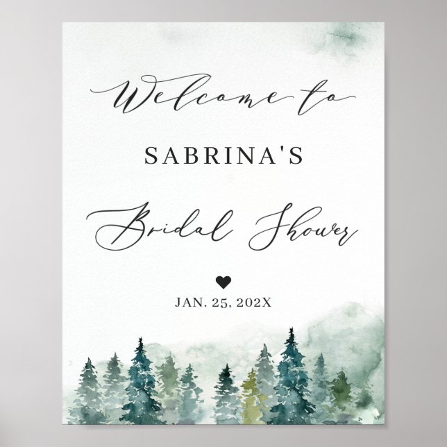 Winter Woodland Pine Trees Bridal Shower Sign (Front)