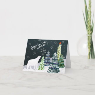 Winter Woodland Polar Bear and Cardinal Blank Card