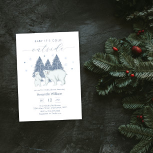 Winter Woodland Polar Bear Baby Shower Invitation