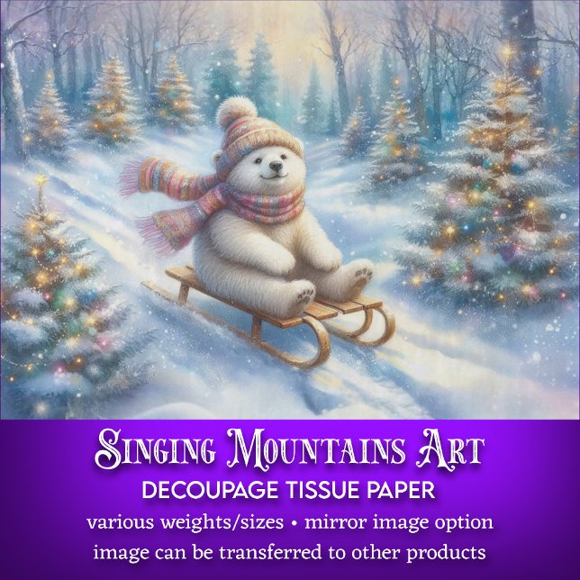 Winter Woodland Polar Bear Sled Crafting Decoupage Tissue Paper (Creator Uploaded)