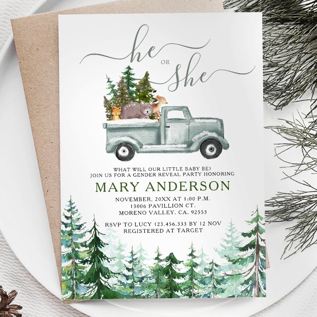 Winter Woodland Rustic Forest Gender Reveal invite (Creator Uploaded)