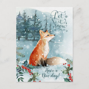 Winter woodland scene, fox Christmas Postcard