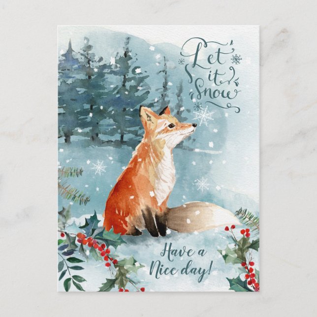 Winter woodland scene, fox Christmas Postcard (Front)