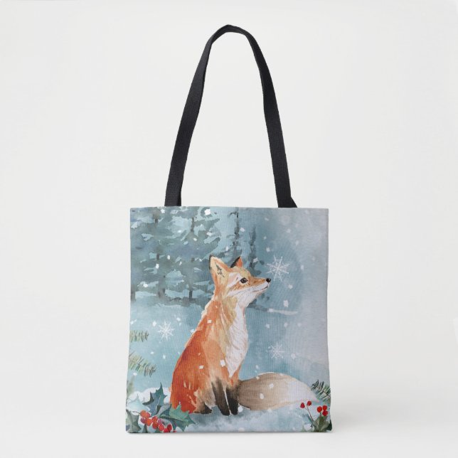 Winter woodland scene, fox Christmas Tote (Front)
