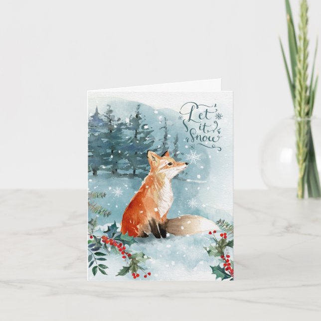 Winter woodland scene, fox Folded Greeting Card (Front)