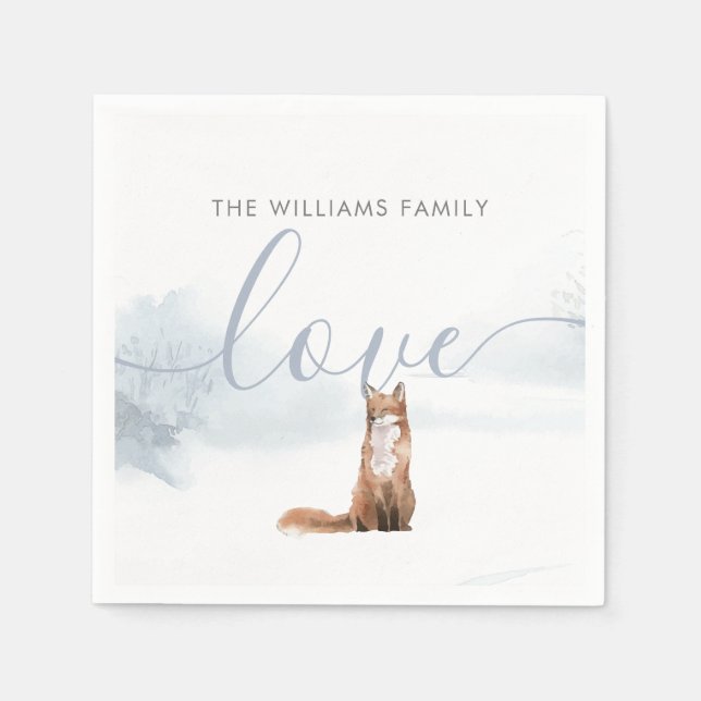 Winter Woodland Scene Fox Holiday Napkin (Front)