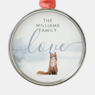Winter Woodland Scene Fox Metal Ornament