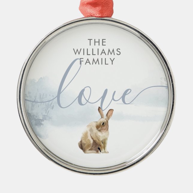 Winter Woodland Scene Hare Metal Ornament (Front)