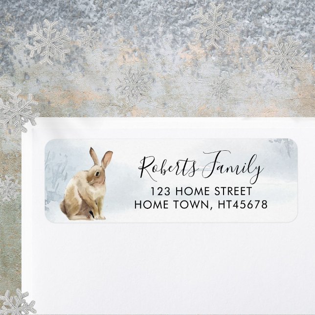 Winter Woodland Scene Rabbit Hare Return Address Label (Winter Woodland Scene Rabbit Hare Label)
