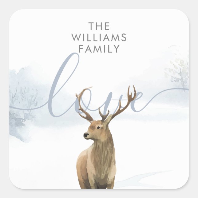 Winter Woodland Scene Stag Square Sticker (Front)