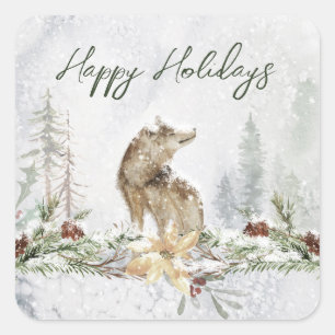 Winter Woodland Scene Wolf Christmas Sticker