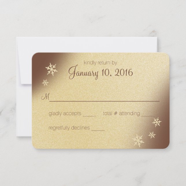Winter Woodland Snowflakes Brown and Gold Reply RSVP Card (Front)