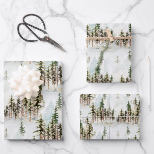 Winter Woodland Snowy Pine Tree Forest Scene Wrapping Paper Sheet