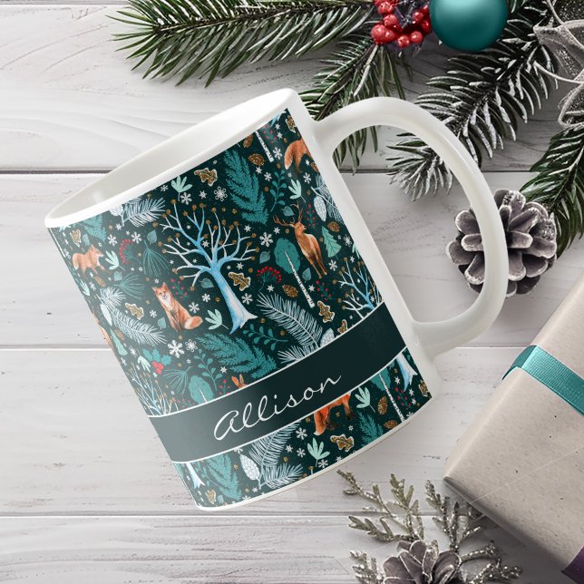 Winter Woodland Teal/Gold ID785 Coffee Mug (Creator Uploaded)