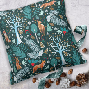 Winter Woodland Teal/Gold ID785 Cushion