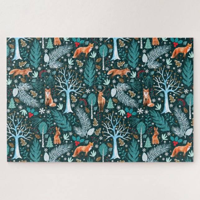 Winter Woodland Teal/Gold ID785 Jigsaw Puzzle (Horizontal)
