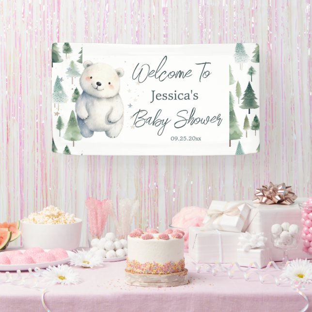 Winter Woodland Teddy Bear Baby Shower  Banner (Party)