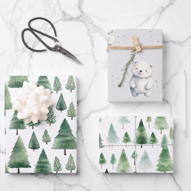 Winter Woodland Teddy Bear Baby Shower  Wrapping Paper Sheet (Front)