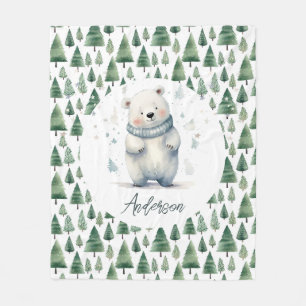Winter Woodland Teddy Bear Name Fleece Blanket