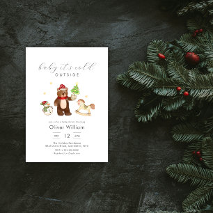 Winter Woodland Teddy Bear Snowman Baby Shower Invitation