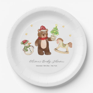 Winter Woodland Teddy Bear Snowman Baby Shower Paper Plate