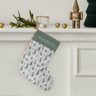 Winter Woodland Tree Pattern Personalized Small Christmas Stocking