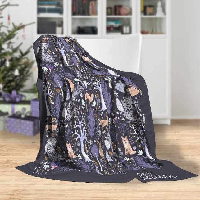 Winter Woodland Violet/Gold ID785 Fleece Blanket (Creator Uploaded)
