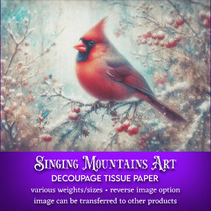 Winter Woodland Watercolor Cardinal Decoupage Tissue Paper