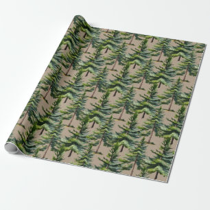 Winter Woodland Watercolor Fir Tree Forest Kraft Wrapping Paper