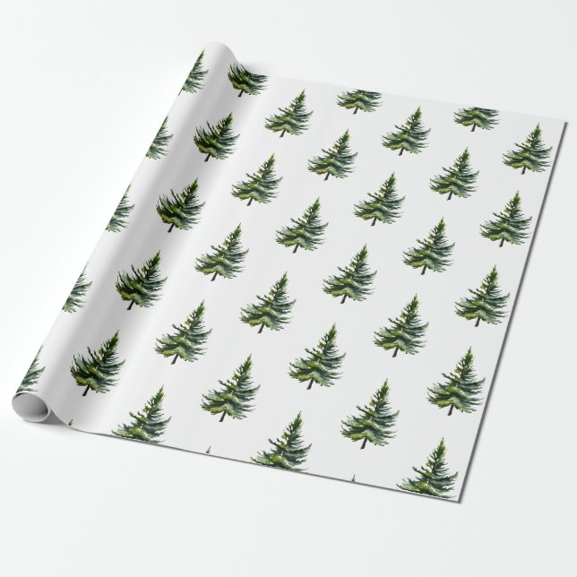 Winter Woodland Watercolour Fir Trees 2 Wrapping Paper (Unrolled)