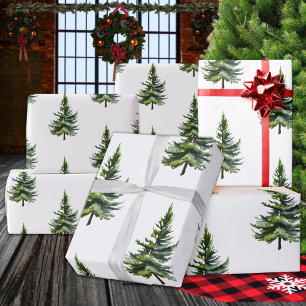 Winter Woodland Watercolour Pine Trees Wrapping Paper