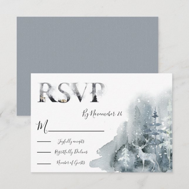 Winter Woodland Wedding response cards RSVP (Front/Back)