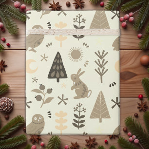 Winter Woodland Whimsy, Christmas Bunny and Owl   Wrapping Paper