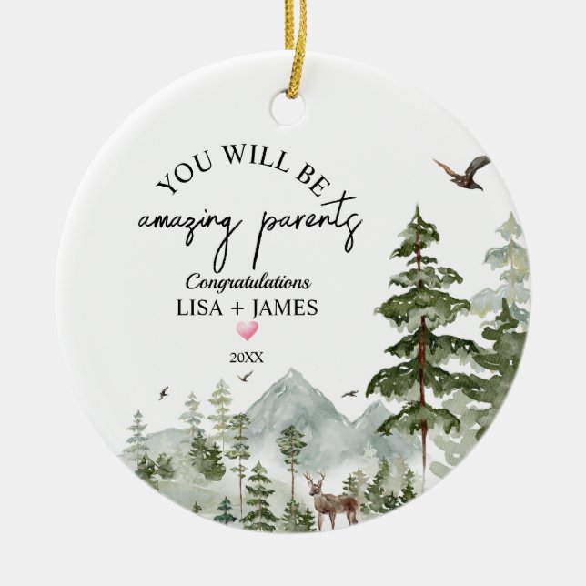 Winter Woodlands You Will Be Amazing Parents Ceramic Ornament (Front)