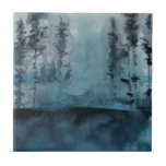 Winter Woods Ceramic Tile<br><div class="desc">Winter Woods I by Chariklia Zarris. Features dark trees in deep blue hues in a watercolor-like style.</div>