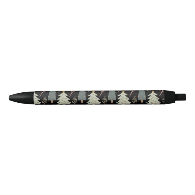 Winter Woods Christmas Trees Modern Pattern Black Black Ink Pen (Front)