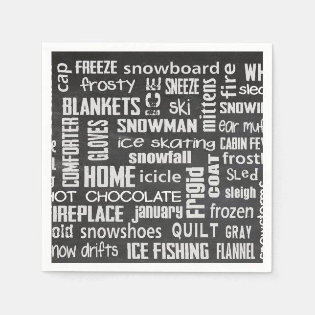 Winter Word Cloud on chalkboard Napkin (Front)