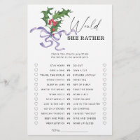 Winter Would she rather bridal shower game