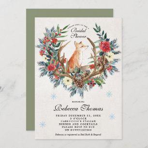 winter wreath and fox bridal shower invitation