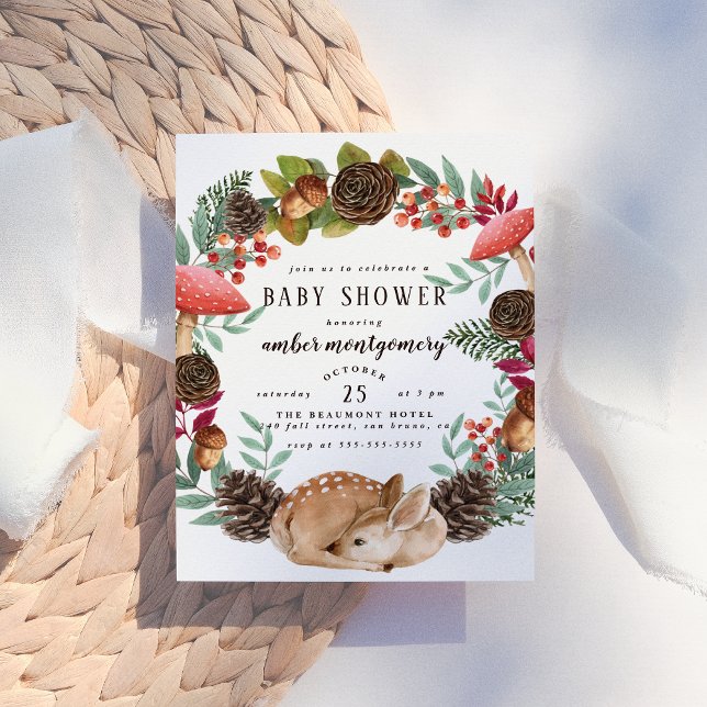Winter Wreath & Baby Deer Woodland Baby Shower Invitation Postcard (Creator Uploaded)
