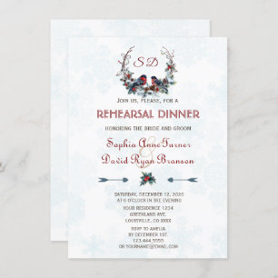 Winter Wreath Berries Bullfinch Rehearsal Dinner Invitation