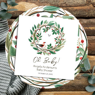 Winter Wreath Berry Christmas Baby Shower Napkin