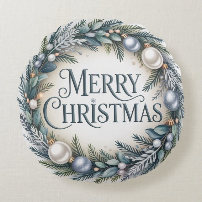 Winter Wreath Christmas Round Cushion (Front)