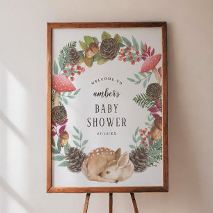 Winter Wreath & Deer Woodland Baby Shower Welcome Poster