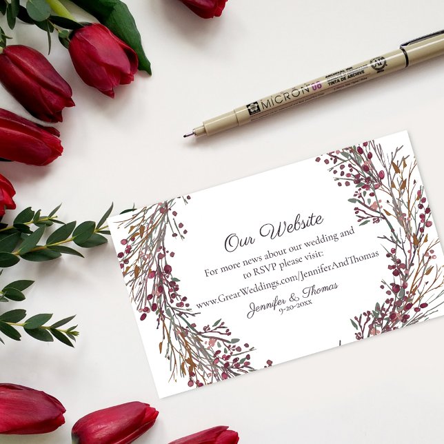 Winter Wreath Floral Wedding Website | Scarlet Red Enclosure Card (Creator Uploaded)