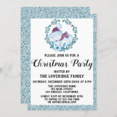 Winter Wreath Holiday Christmas Party Blue Glitter Invitation (Front/Back)