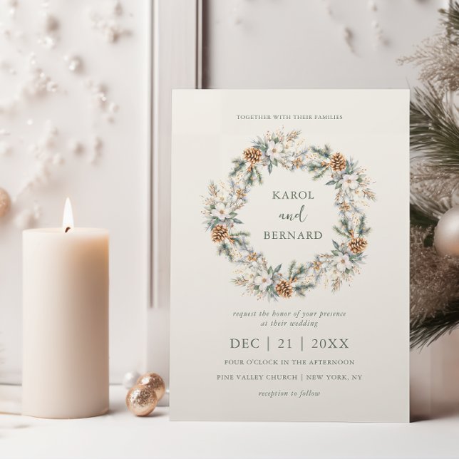 Winter Wreath Holiday Christmas Wedding Invitation (Creator Uploaded)