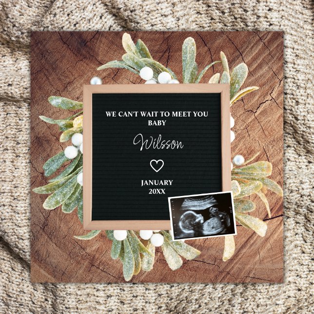 Winter Wreath Letter Board Sonogram Pregnancy Announcement (pregnancy announcement winter wreath ultrasound photo sonogram we can't wait to meet you)