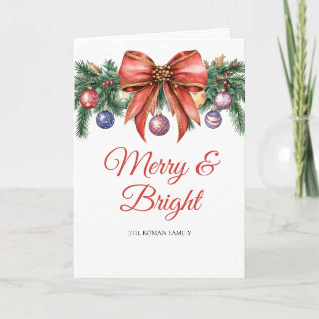 Winter Wreath Merry & Bright Christmas Greeting Holiday Card (Front)