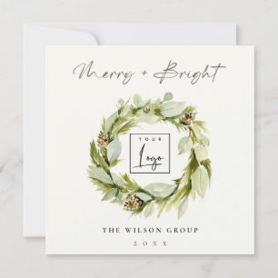 Winter Wreath Merry & Bright Christmas Logo Holiday Card